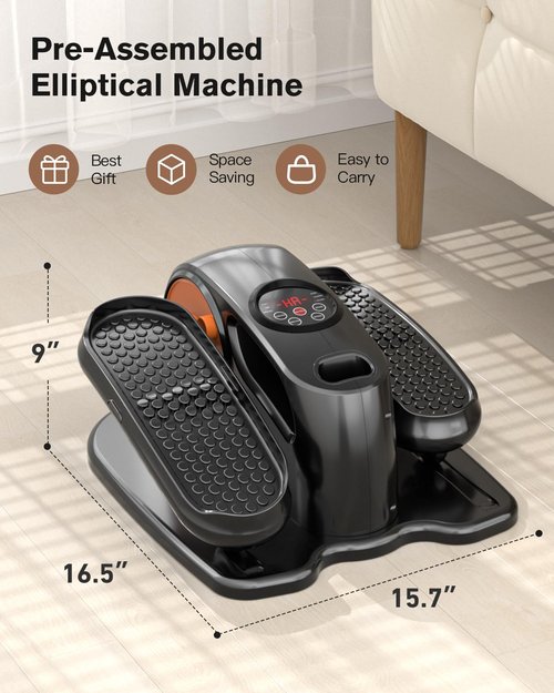 Under Desk Elliptical Machine, Seated Elliptical Ellipse Leg Exerciser for Seniors Fully Assembled, Quiet & Portable Electric Pedal Exerciser with Remote Control & 12 Adjustable Speeds