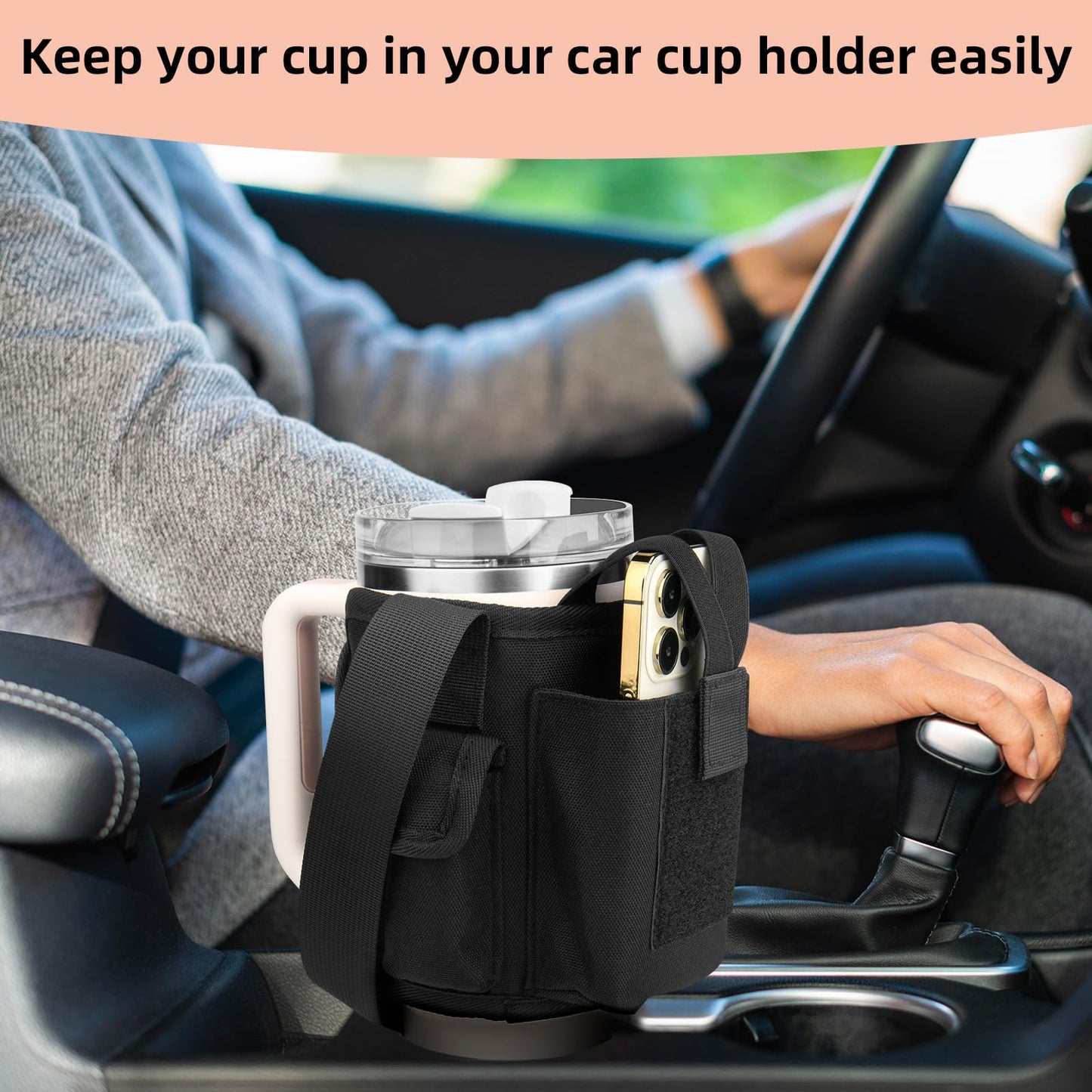 Xxerciz Water Bottle Carrier Bag with Phone Pocket for Stanley 40 oz Tumbler with Handle, Nylon Water Bottle Holder Pouch with Adjustable Strap for Stanley Cup Accessories
