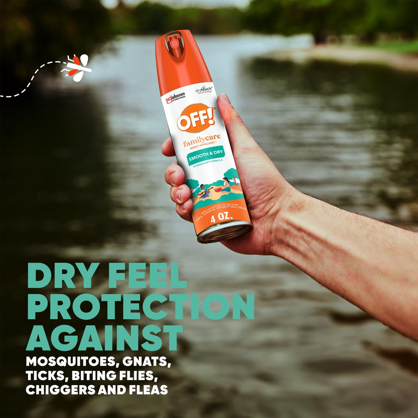 OFF! Family Care Mosquito & Tick Repellent Aerosol, Bug Spray Containing 15% DEET, Smooth & Dry Bug Spray, 4 Oz (Pack of 2)