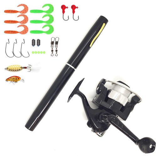 Portable Mini Small Fishing Rod and Spinning Reel Combos, Compact Telescopic 55inches Pocket Pen Fishing Pole with Line Lures Hooks for Freshwater, Ice Fishing and So On (Full Kits, 55inches / 140cm)