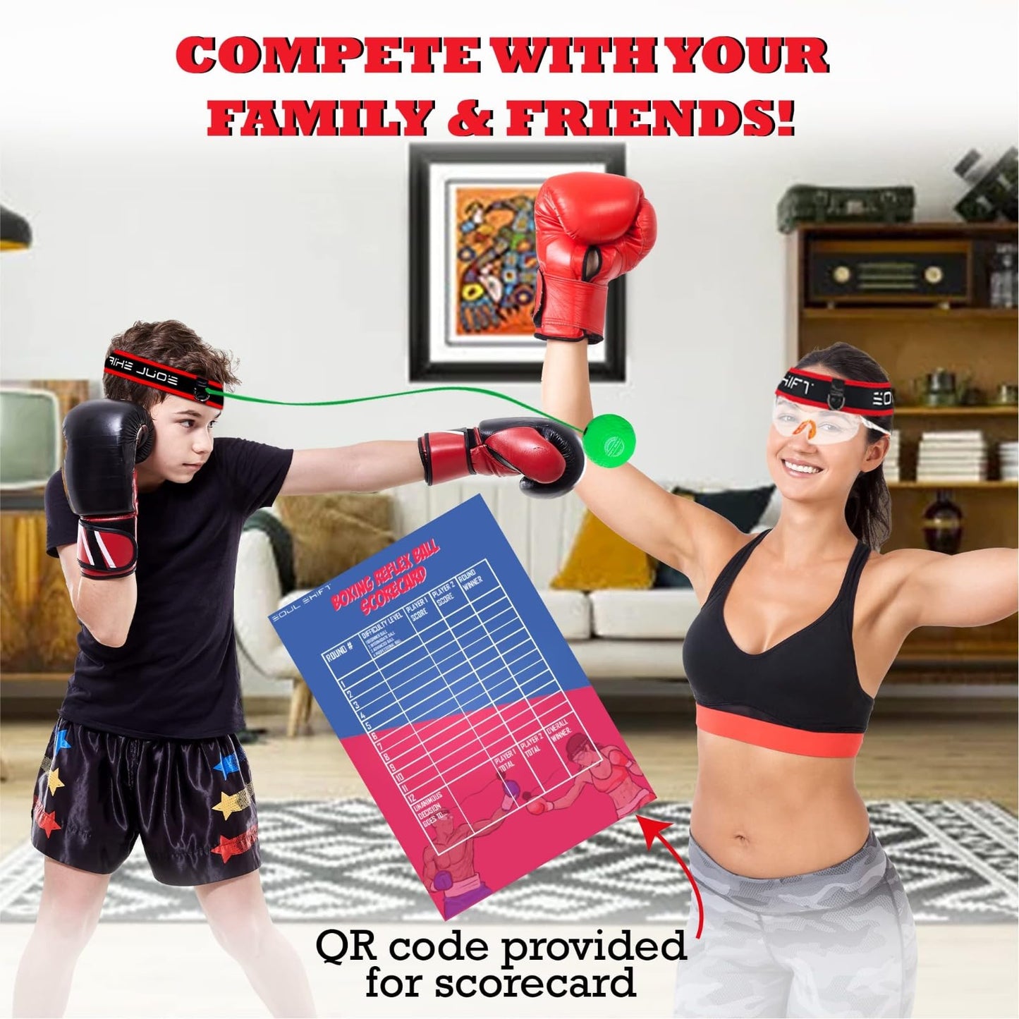 Soul Shift - Boxing Reflex Ball – Dual Competition Set | 2 Adjustable Headbands + 2 Training Balls + App Included | Speed, Agility & Hand-Eye Coordination for Adults & Kids | MMA Training Equipment
