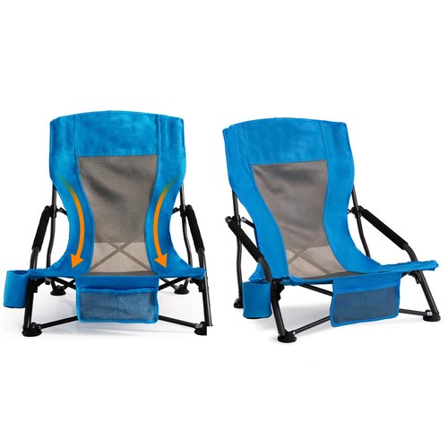 Foristrail Outdoor Beach Chair for Adults Set of 2 PCS Portable Lightweight Low Back Sling Chair with Cup Holder, 300lbs Capacity Camping Chair for Patio, Lawn, Concert, Travel (Light Blue)