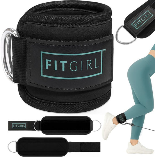 FITGIRL Ankle Strap for Cable Machine – Premium Padding and Comfort for Cable Exercise Machines, Cable Exercise Attachment for Home & Gym, Glute Workouts - Kickbacks, Leg Extensions, Hip Abductors - Black Mint - Pair
