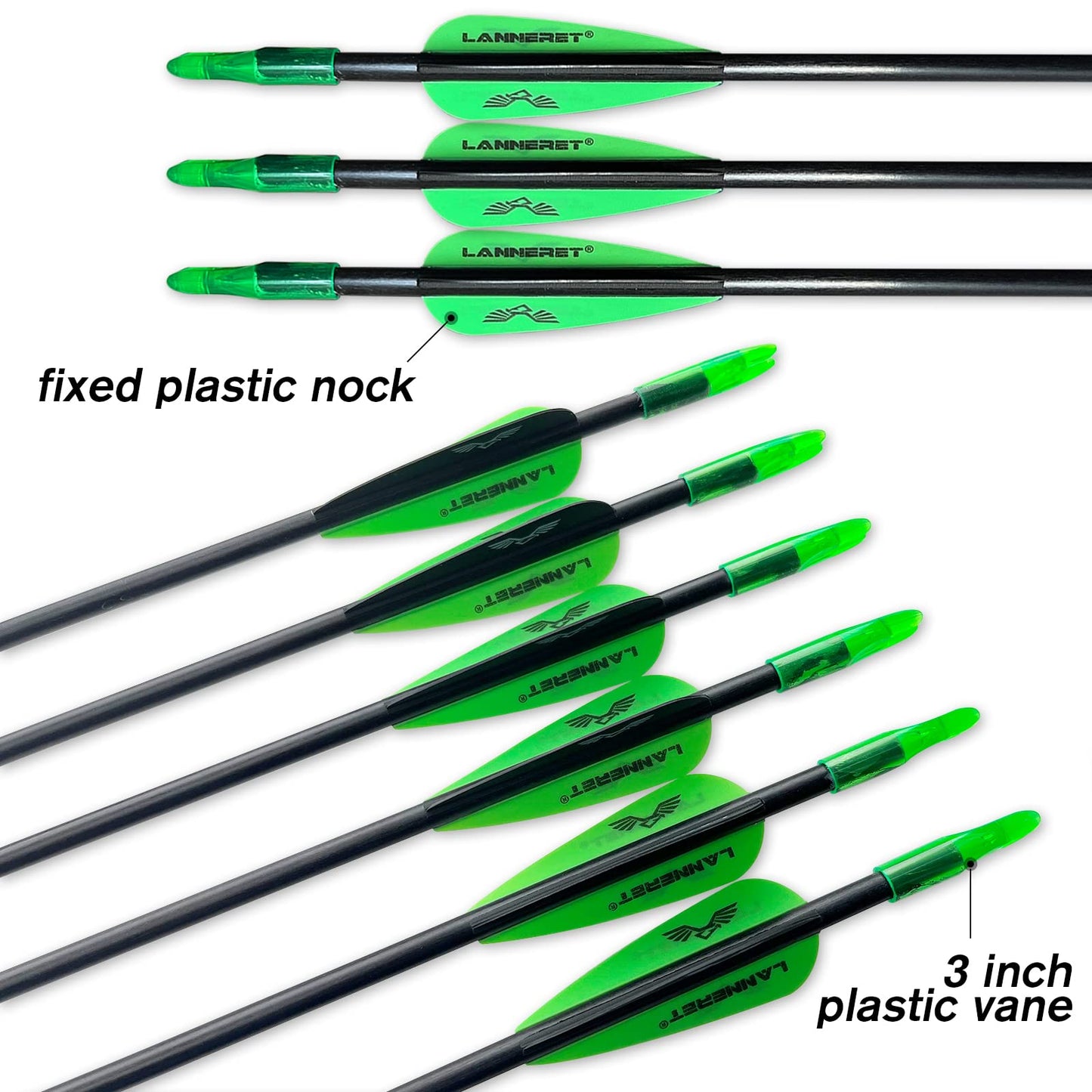 Lanneret Archery Practice Target Arrows for Youth and Beginners, 26/28inch Fiberglass Arrows for Compound & Recurve Bow(Pack of 12) Black