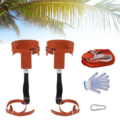 AKSDSGA Tree Climbing Gear, Cowhide Leather Tree Climbing Spikes Set Height-Adjustable Tree Climbing Spurs, Safety Belt Gloves for Tree Work, Tree Trimming, Tree Cutting, Logging Hunting Picking Fruit