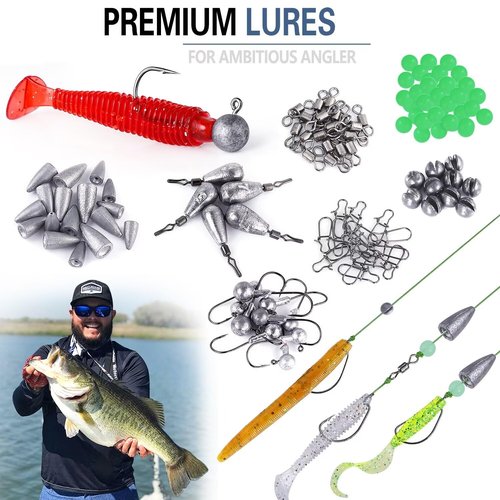 PLUSINNO Fishing Lures Baits Tackle Including Crankbaits, Spinnerbaits, Plastic Worms, Jigs, Topwater Lures Box and More Fishing Gear Lures Kit Set, 102/302Pcs