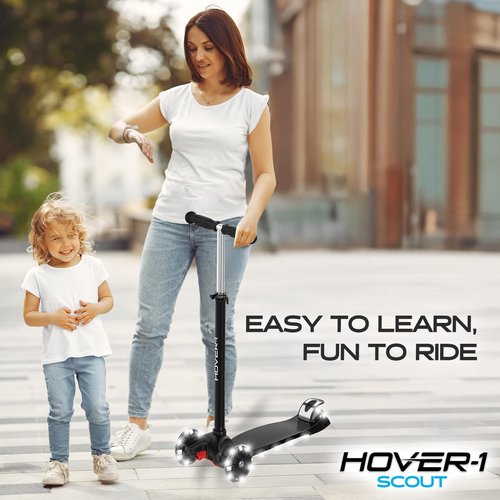 Hover-1 Scout Kick Scooter for Kids with Multicolor Wheel Lights, 4.8” Front Wheels, Rear Foot Brake, and 110 LB Weight Capacity