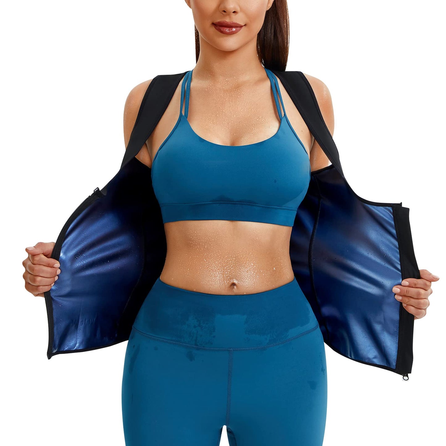Junlan Sauna Suit for Women Waist Trainer Vest Sweat Tank Top Shaper for Women with Zipper (Blue, Small)