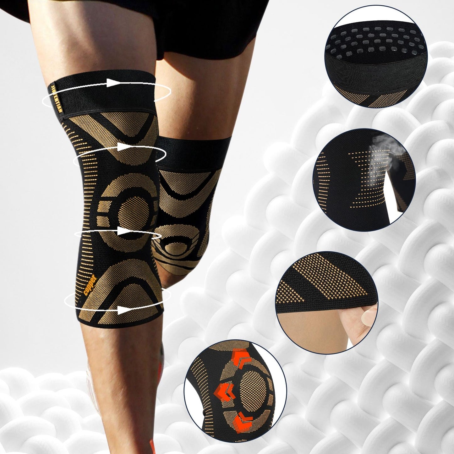JIUFENTIAN Compression Knee Brace for Women & Men - 2 Pack Copper Knee Brace for Women Running Knee Pain, Sports Workout Knee Braces for Arthritis Pain Relief & Meniscus Tear Acl(2X-Large)