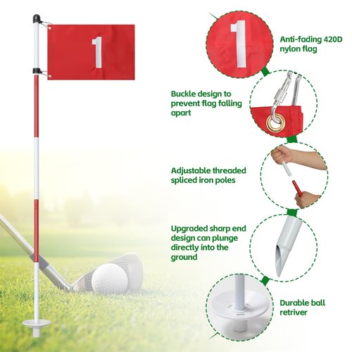 Golf Flagstick for Yard, Golf Flag for Putting Green, Portable 5-Section Design Golf Pin Flag for Backyard Practice