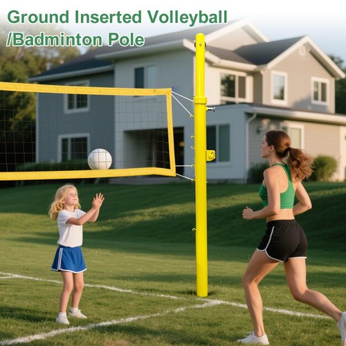 Volleyball Pole,Badminton Net Pole with Adjustable Height,Ground Inserted Steel Volleyball Pole Set with Embedded Part,for Indoor Gym or Outdoor Park School Use