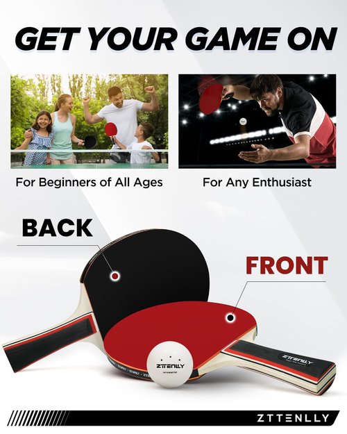 ZTTENLLY Ping Pong Paddles with Balls - Better Control & Sticky Inverted Rubber - Table Tennis Paddles Set of 2 for Indoor & Outdoor Games