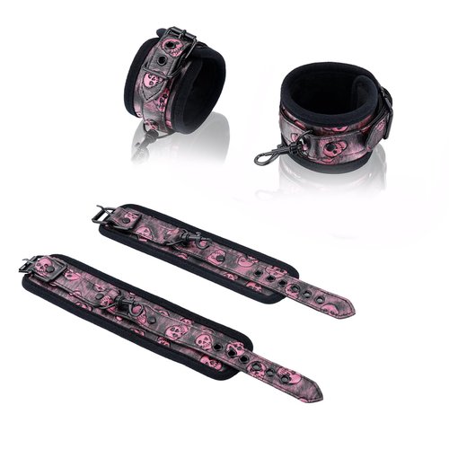 Heavy Duty Stainless Steel Expandable Black Spreader Bar with 4pcs PU Black-Pink Skull Pattern Detachable Adjustable Straps,Workout Bar for Home Indoor Gym Training Kit