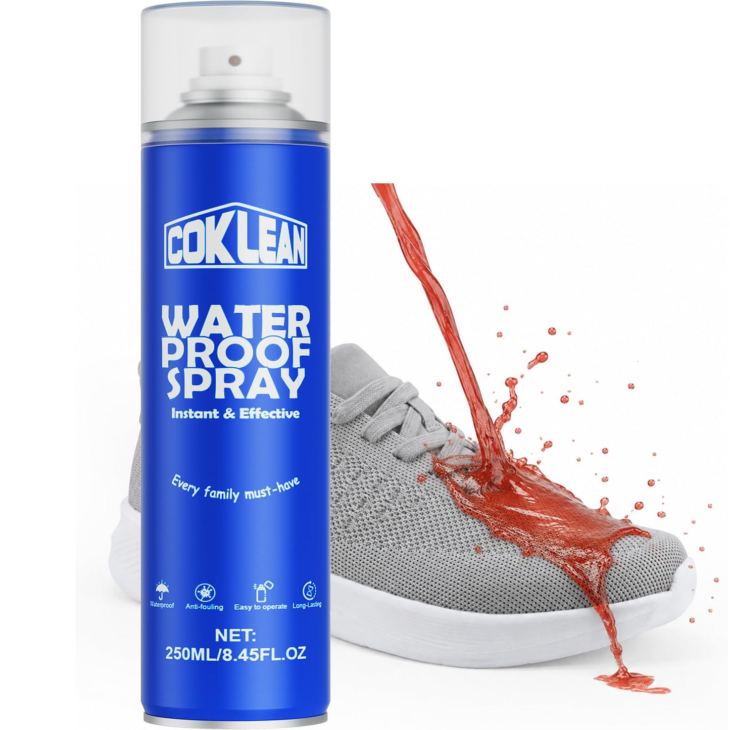 Coklean Shoe Protector Spray, Rain & Stain Waterproof Spray 8.45 OZ Nano Protectant for Sneaker, Nubuck, Canvas, Suede Shoes 1 Pack