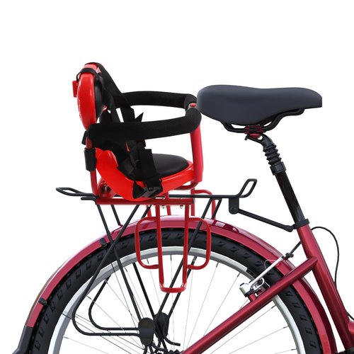 Rear Child Bicycle Seat, Equipped w/ Wider Seat & Backrest, Guardrail Armrest & Footrest, Detachable Design, Easy to Install, Enjoying Parent-Child Time, for Adult Bicycles w/ Seat Cushions (Red)