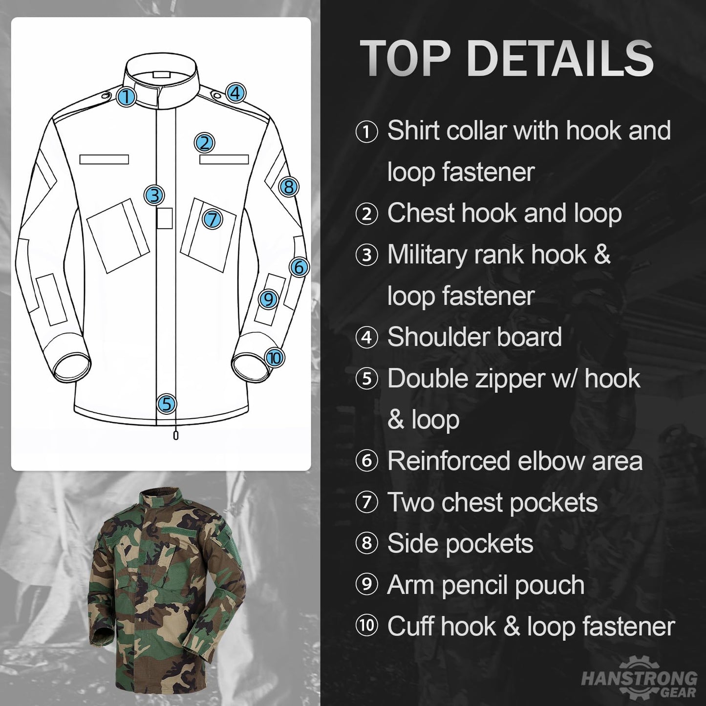 Men Tactical BDU Combat Uniform Jacket Shirt & Pants Suit for Army Military Airsoft Paintball Hunting Shooting War Game Woodland