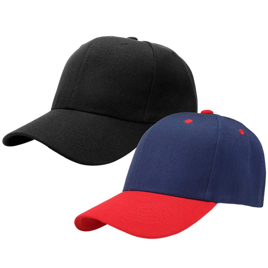 Falari Baseball Cap Adjustable Size for Running Workouts and Outdoor Activities All Seasons (2pk Black & Navy/Red)