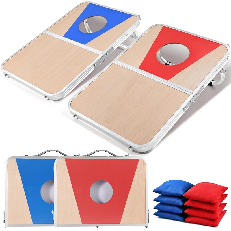 Portable Cornhole Board Set 24x16in Foldable Family Yard Game — 2 Boards, 8 Bags, Rules (Variation: 24x16 In)