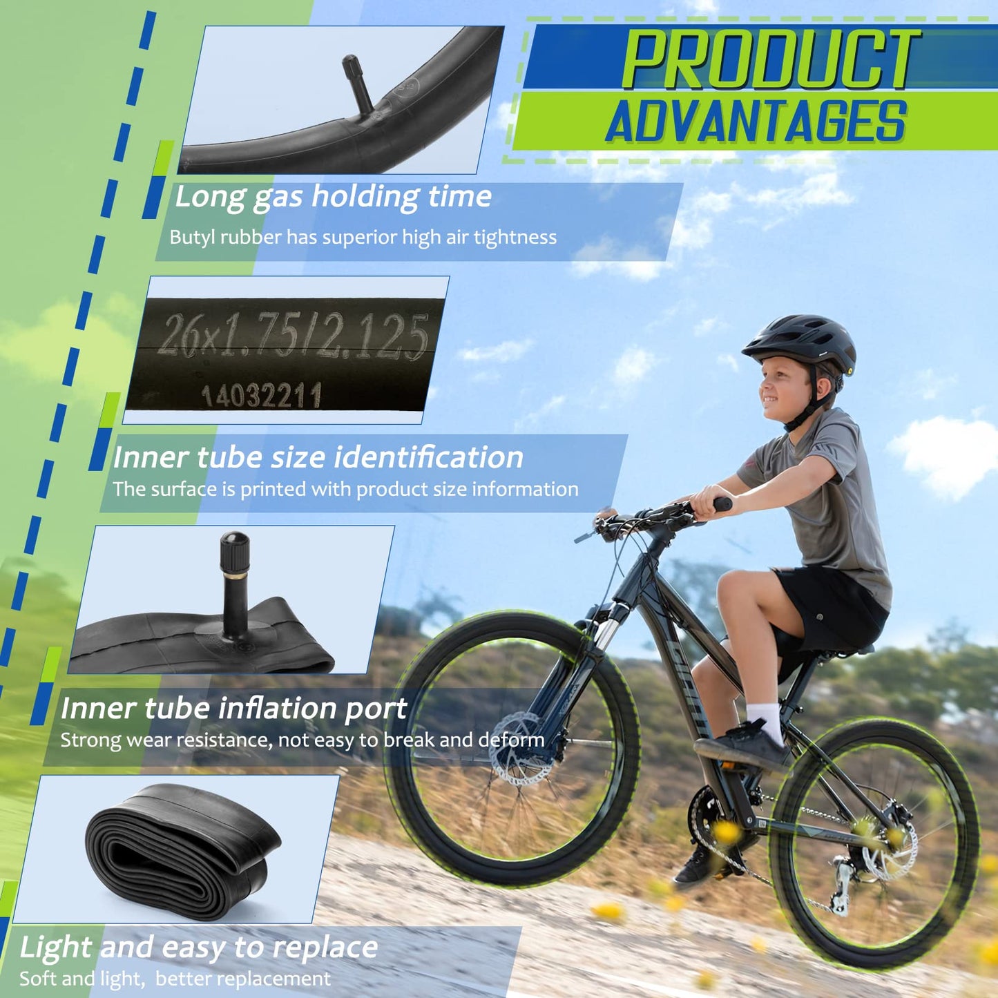 26 inch Bike Inner Tube Fit 26" x 1.75-2.125, Bicycle Tube 4 Pack Schrader Valve with 2 Tire Levers, Inner Tube Bicycle Upgrade Material Anti-Aging for Road/Mountain Bikes by Hydencamm