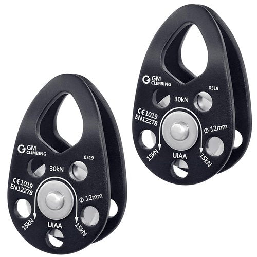 GM CLIMBING Swing Cheek Micro Pulley 30kN Self-lubricating Bushing CE UIAA Certified Black Pack of 2