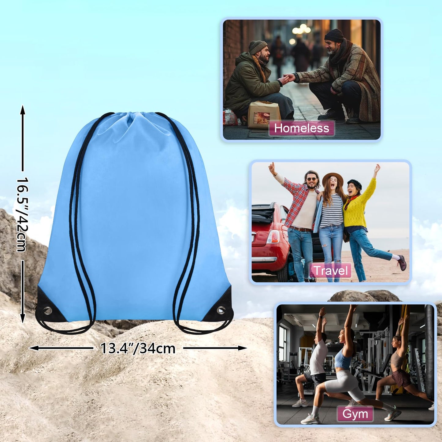 Grneric Drawstring Backpack Bulk 70Pcs String Backpack Drawstring Bags Cinch Bag Sackpack for Men Women Gym(Sky Blue)