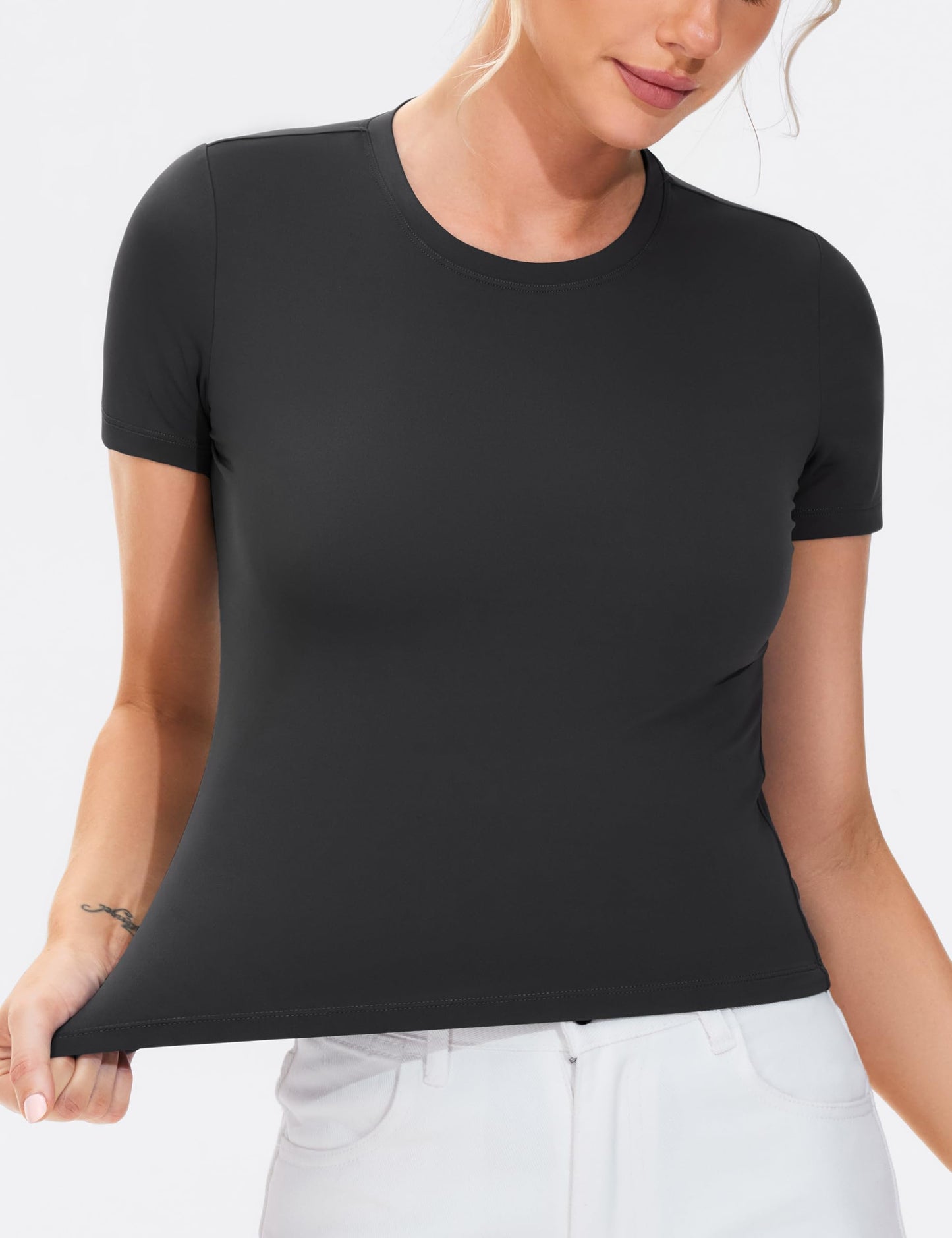 THE GYM PEOPLE Women Workout Crop Tops Short Sleeve Slim Fit Yoga T Shirt