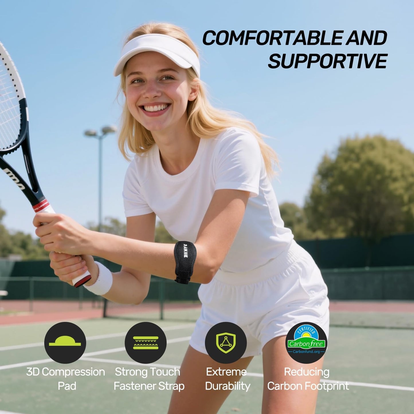 Rakiie 2 Pack Tennis Elbow Brace for Men Women, Adjustable Non-slip Golfer Elbow Strap with Support Compression Pad, Counterforce Brace for Sports, Fit 7.08-14.17", Blue