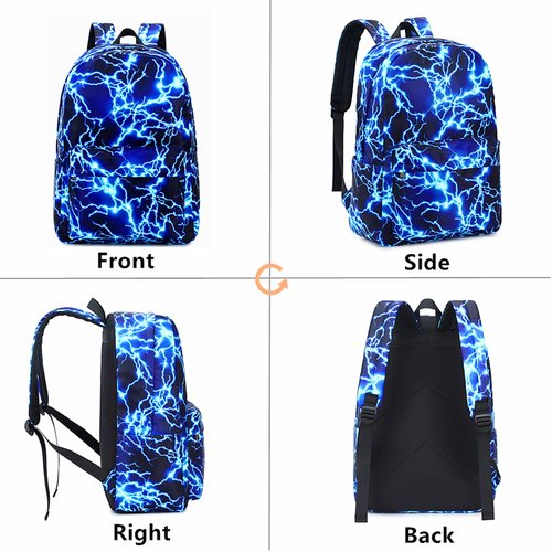Boy School Backpack Elementary Middle Lightning Bookbag Laptop Teenager Waterproof Lightweight 17 Inches (1-Blue)