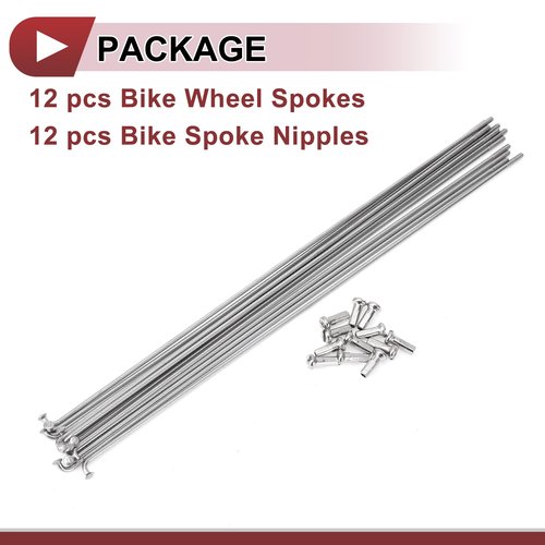 HEROFFIX 12 Set 14G Bicycle Spokes 227mm Bike Wheel Spokes 304 Stainless Steel Silver Tone