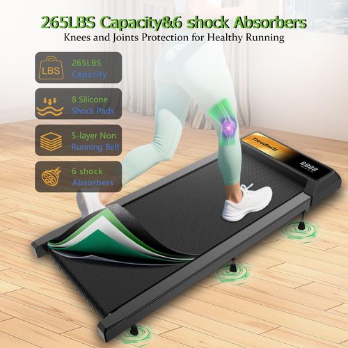 CYCLERADE Walking Pad Treadmill, Under Desk Treadmill, Low Noise, 2.5 Hp with Maximum Capacity of 265 Lbs Treadmills for Home & Office, Walking Jogging Running Machine (Yellow)
