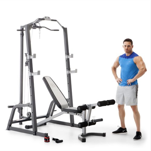 Marcy Pro Deluxe Cage System with Weightlifting Bench All-in-One Home Gym Equipment PM-5108