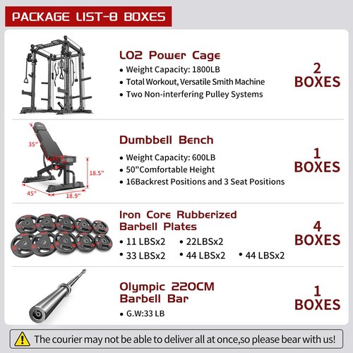 Power Cages Multi-Purpose Squat Rack with Cable Crossover System, Matching Weight Bench, Olympic Barbell Weight Set for Garage and Home Gyms (Black, L02-Power Cage+Weight Bench+Cast lron 308LBS)