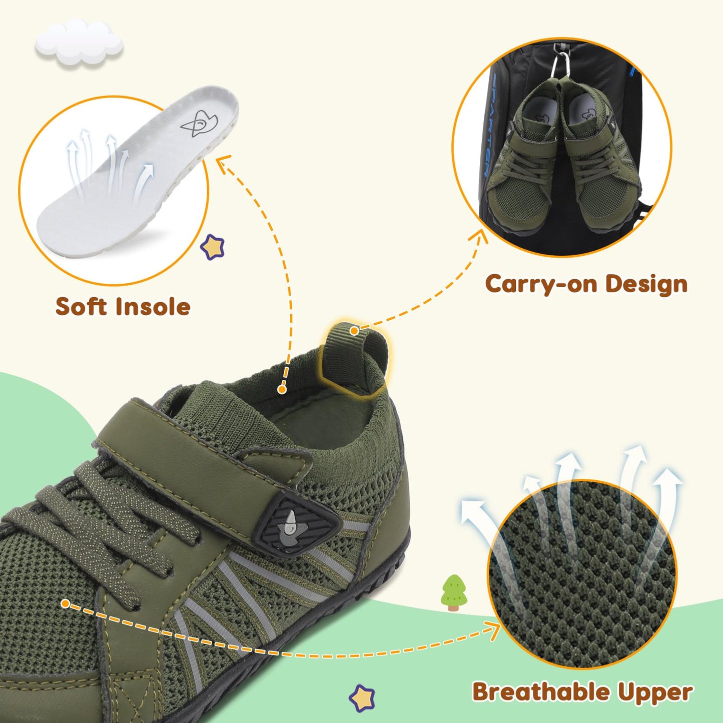 LeIsfIt Kids Shoes Girls Boys Wide Barefoot Shoes Big Kids Breathable Anti-Slip Hiking Sneakers for Walking Climbing Green 1 Big Kid