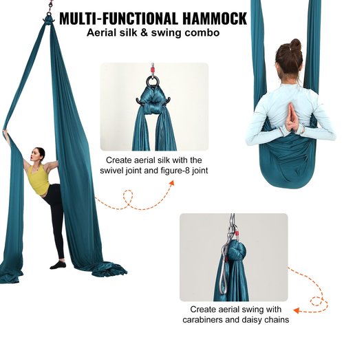 VEVOR Aerial Yoga Hammock & Swing, 5.5 Yards, Aerial Yoga Starter Kit with 100gsm Nylon Fabric, Full Rigging Hardware & Easy Set-up Guide, Antigravity Flying for All Levels Fitness Bodybuilding, Green