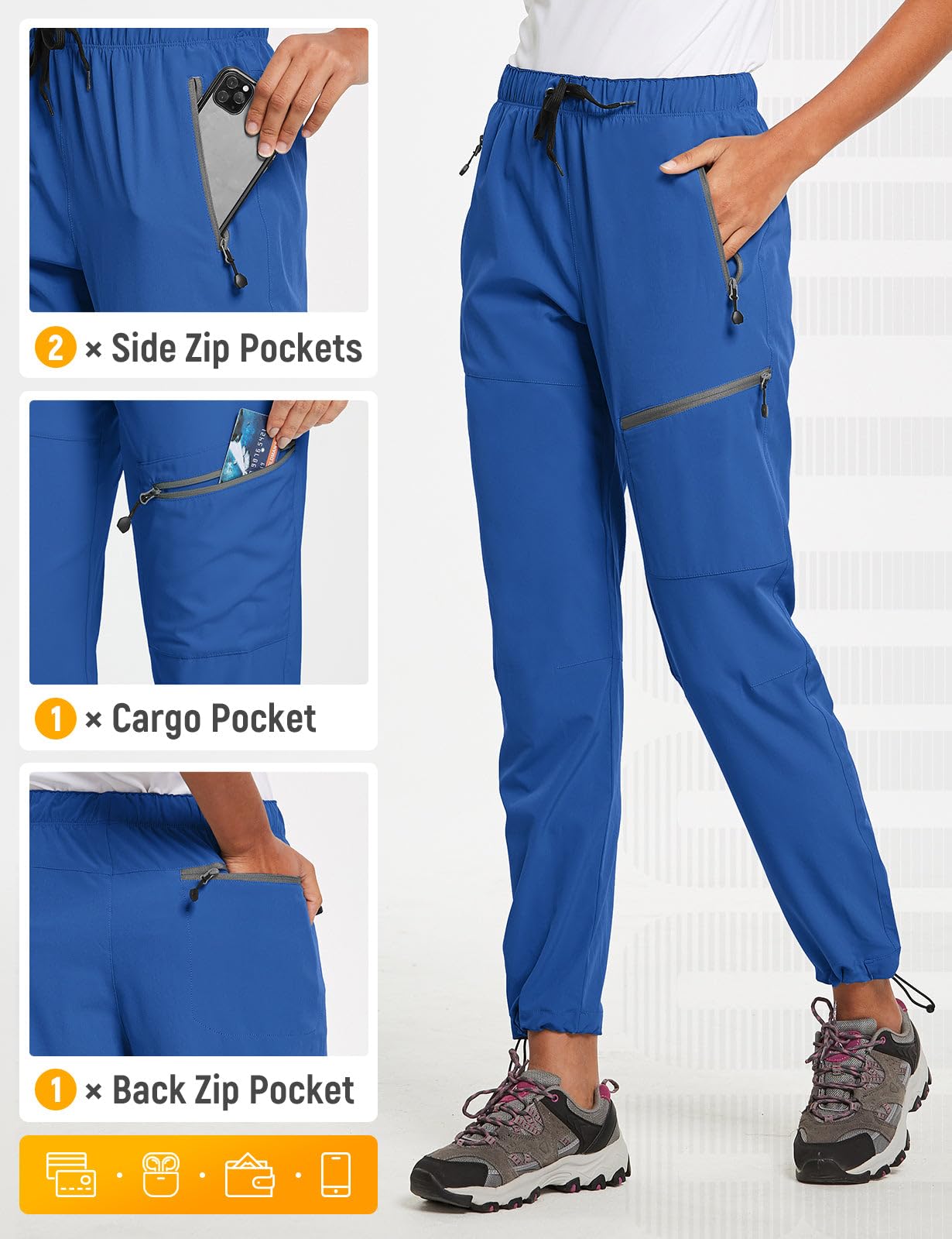 baleaf Cargo Pants for Women Petite Joggers Lightweight Quick Dry Pant Water Resistant 27'' Travel Workout Athletic Trip 27''-Bayou Blue 3XL