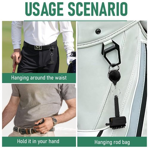 Mini Golf Club Brush with Retractable Clip Hard to snag on Bag Easy to Carry Save More Space Must Have Golf Accessories A Warm Golf Gift Suit for Kids/Men/Women/Elders (Black)