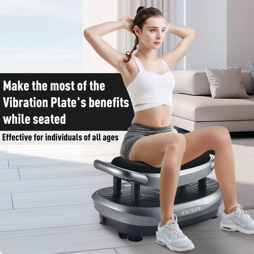 EILISON FITABS 3D Vibration Plate Exercise Machine with Seat - Ocsillation, Pulsation + Vibration Platform, Push Up | Vibration Machine for Lymphatic Drainage, Weight Loss, Recovery (Fitabs Grey)