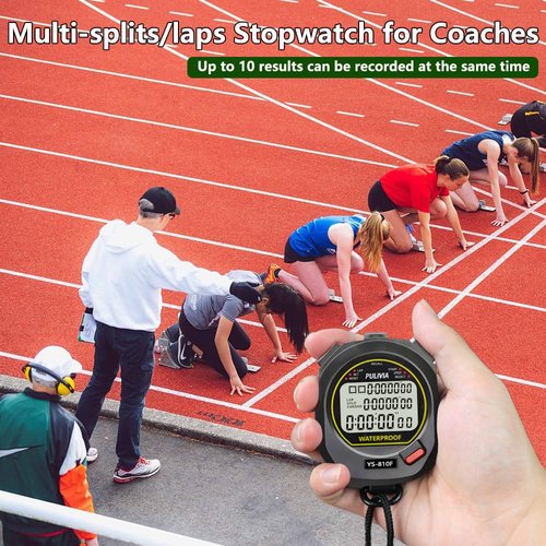 PULIVIA Waterproof Stopwatch Timer 10 Lap Split Memory Digital Stop Watch for Sports