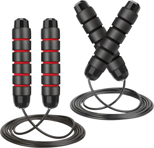 2 Pcs Red And lack Adjustable Jump Rope for Fitness – Tangle-Free Skipping Rope with Ball Bearings, Ergonomic Foam Handles – Speed Jump Rope for Men, Women & Kids – Indoor & Outdoor Exercise Equipment