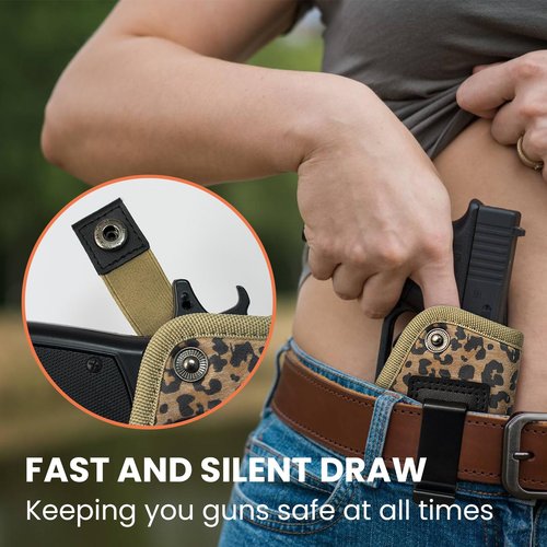 FENGSINET Concealed Carry Gun Holster for Women Universal IWB 9mm 380 Pistol Holsters for Glock 17 19 42 43 43X Handguns (Leopard, Right-Handed Draw(IWB))