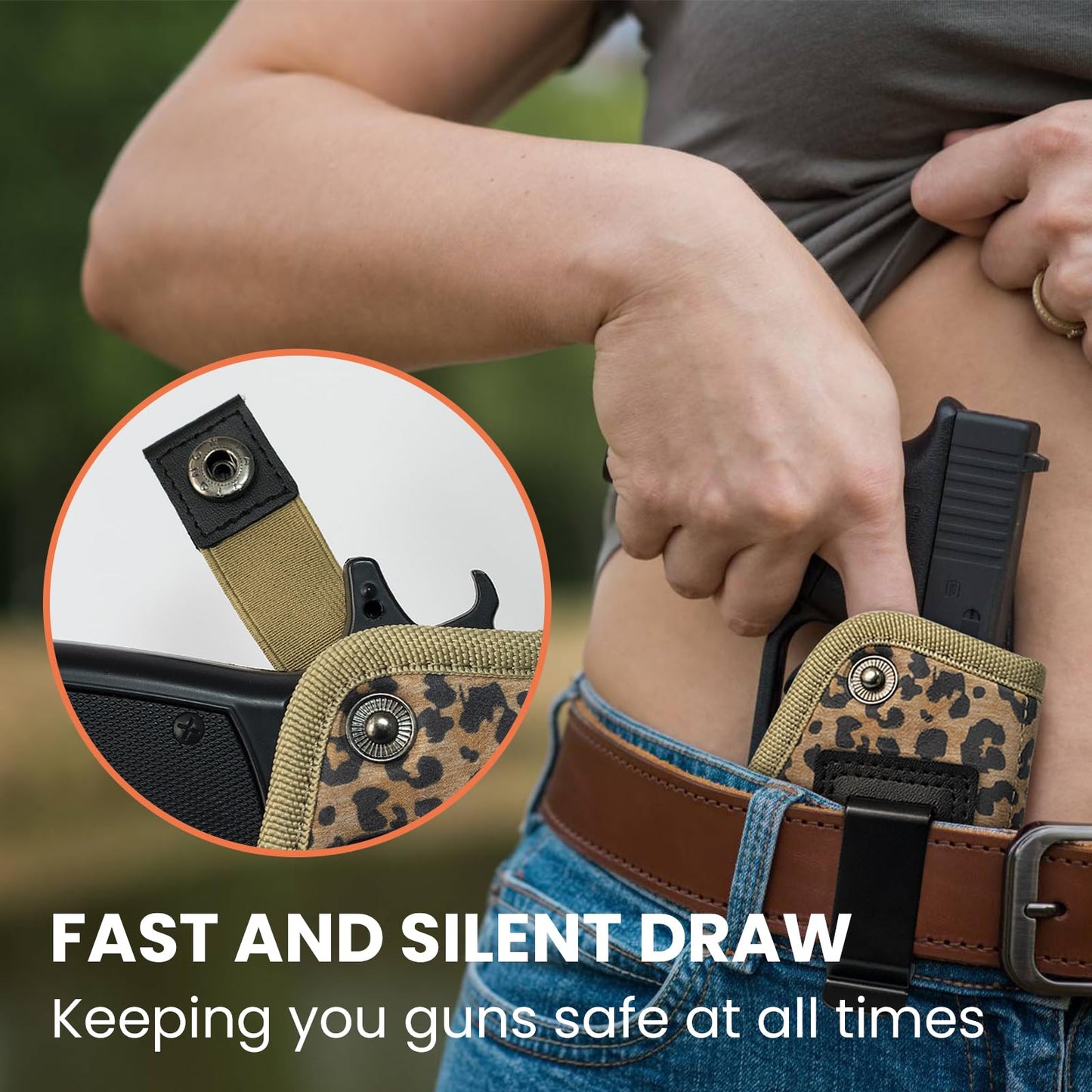 FENGSINET Concealed Carry Gun Holster for Women Universal IWB 9mm 380 Pistol Holsters for Glock 17 19 42 43 43X Handguns (Leopard, Right-Handed Draw(IWB))