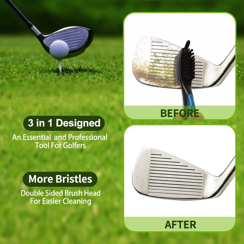 KUUKIKV 2 Pack Professional Golf Brush, Golf Brush and Groove Cleaner with Retractable Zip-line & Carabiner, Golf Club Cleaner for Golf Clubs, Golf Brush for Golf Bag, Golf Accessories for Men Golfer