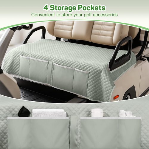 MoKo Golf Cart Seat Covers for EZGO, Club Car and More 2-Seat Carts, Universal Golf Cart Seat Towel Blanket with 4 Front Pockets, Universal Golf Accessories, Non-Slip Easy to Clean, Green