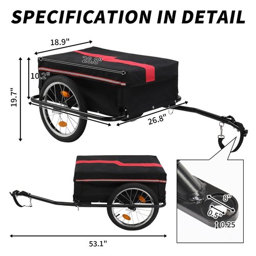 130x68x45cm Bicycle Trailer Rack - 16 Inch Quick Release Wheels, 100kg Capacity, Waterproof Cloth Pocket, Steel Frame, for Shopping, Picnics, or Outdoor Adventures