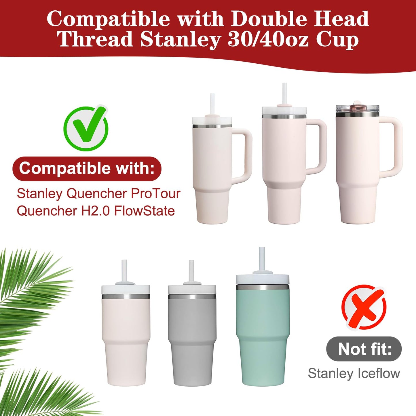 Upgraded 2 Pack 40 OZ Flip Straw Lid for Stanley Quencher ProTour,Leak Proof Lid Replacement for Stanley H2.0 Quencher,No Spill Detachable Tumbler Cup Lids,Stanley Accessories