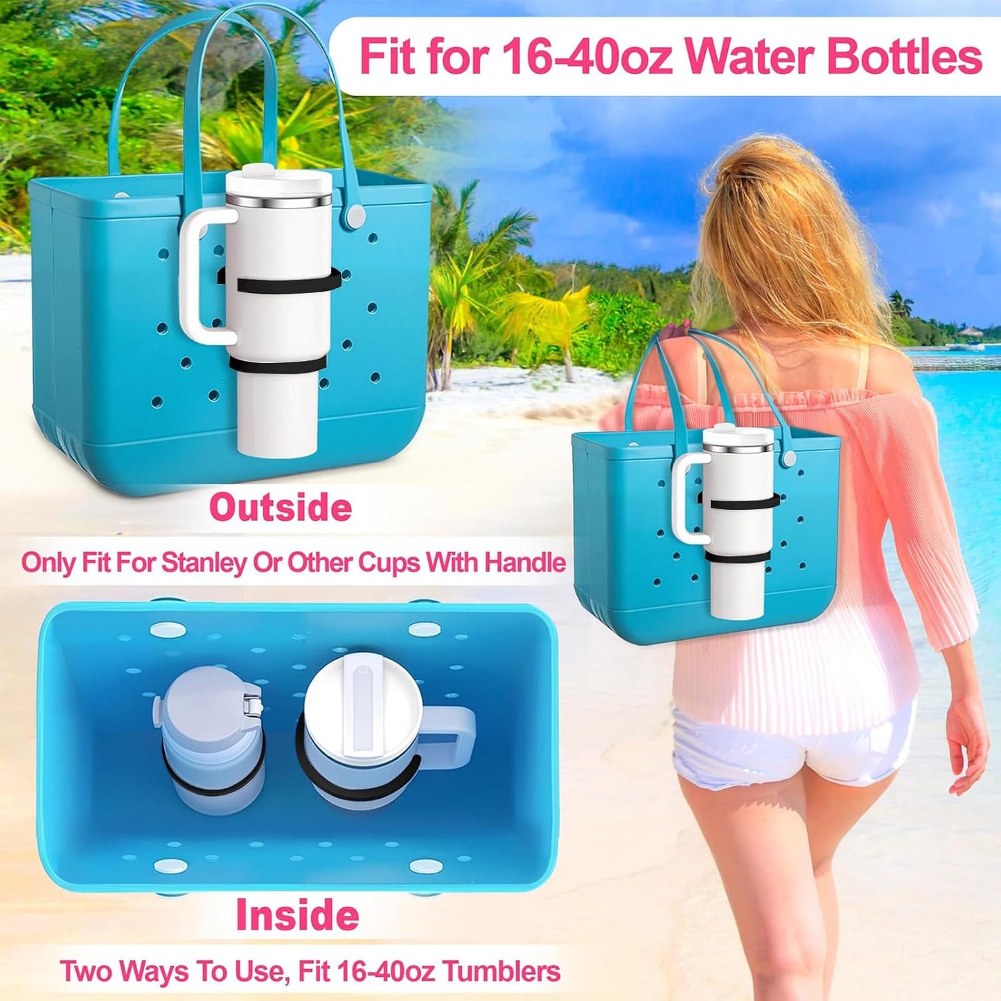 2 Pack Bogg Bag Cup Holder for Stanley 30oz 40oz, Adjustable Insert Drink Water Bottle Holder Stanley Cup Accessories Compatible with Simply Southern Beach Tote Bag, Bogg Bag Accessories