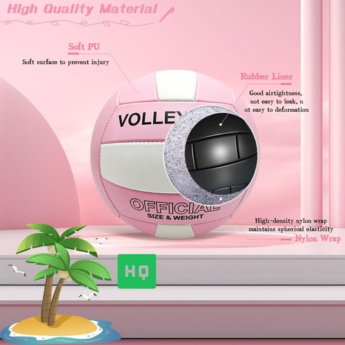 Stavanicen Volleyball Official Size 5 for Indoor Outdoor, Soft Volleyball for Girls Boys Teenager Adults Beach Pool Game Gym Training & Beginner (Pink & White)
