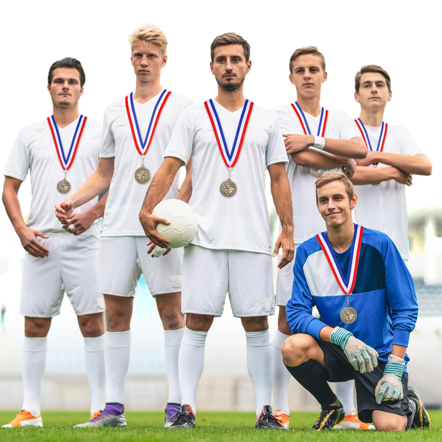 Remuuly 30 Pcs Gold Medals Bulk 2'' Basketball Soccer Baseball Volleyball Football Lacrosse Kickball Cheer Bowling Trophy Medals for Awards for Sports Participation Winner Gift(Gold,Soccer)