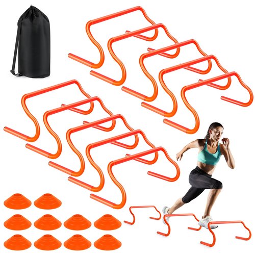 Agility Hurdles Training Equipment - 10 Speed Hurdles and 10 Soccer Cones with Carrying Bag for Soccer, Football, and Track Drills, Ideal for Athletes Speed and Agility Training