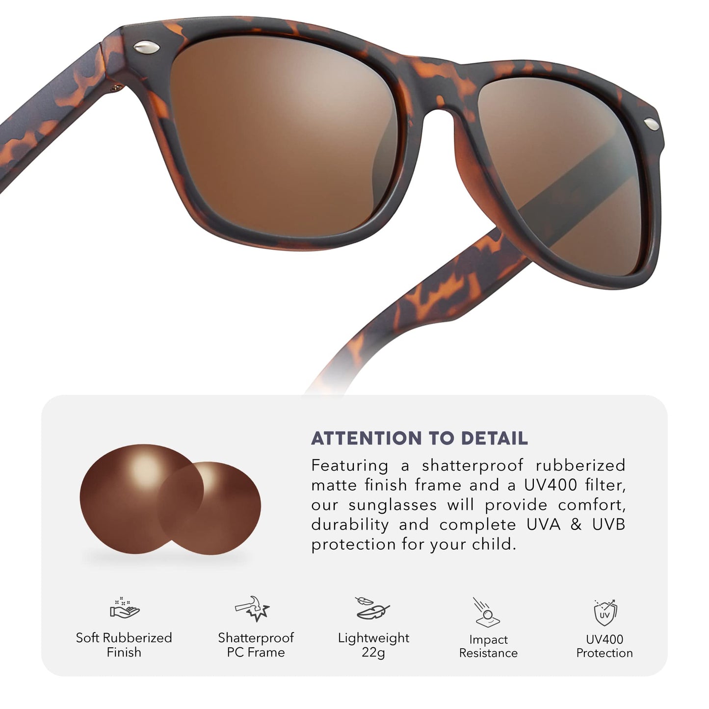 LEICO FASHION Kids Polarized Retro Sunglasses for Boys Girls Age 3-12 Shatterproof Rubberized Frame UV Protection Toddler Children Sun Glasses